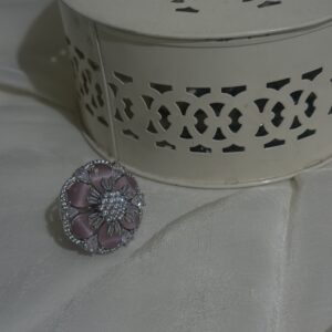 Blush Pink Floral Statement Ring with Crystal Detailing