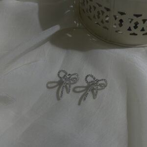 Silver Crystal Bow Stud Earrings