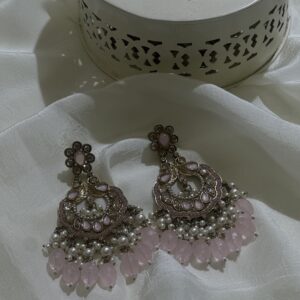 Blush Pink Pearl Chandbali Statement Earrings