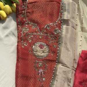 Royal Red Embroidered Kurta Set with Organza Dupatta